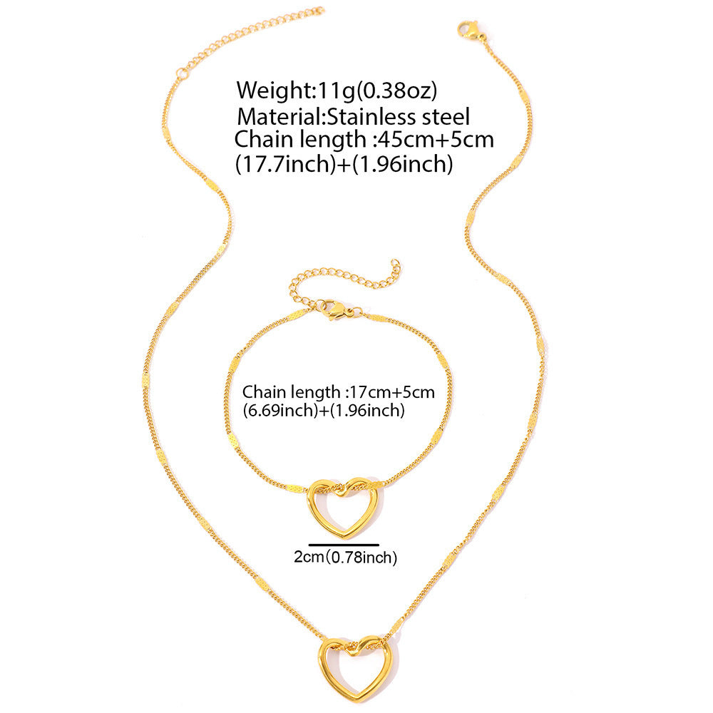 K Stainless Steel Hollow Heart Necklace And Bracelet Set