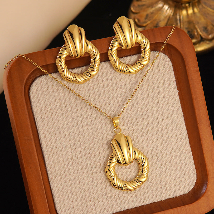 K Stainless Steel Heart Bow Flower Necklace And Earrings Set