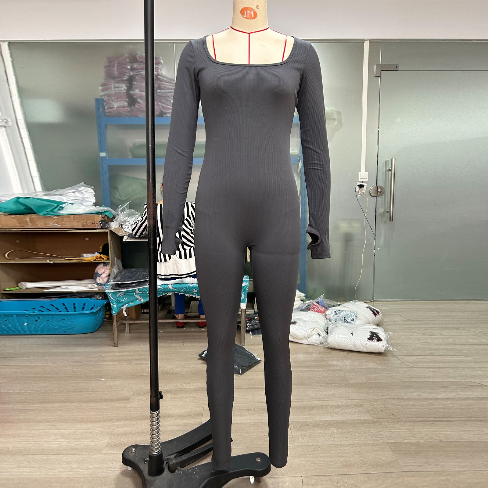 K Threaded Square Collar Buttocks Slim Jumpsuit