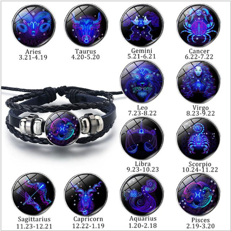 K 12 Zodiac Constellation Bracelet Luminous Braided Design Bracelet For Men Women Kids