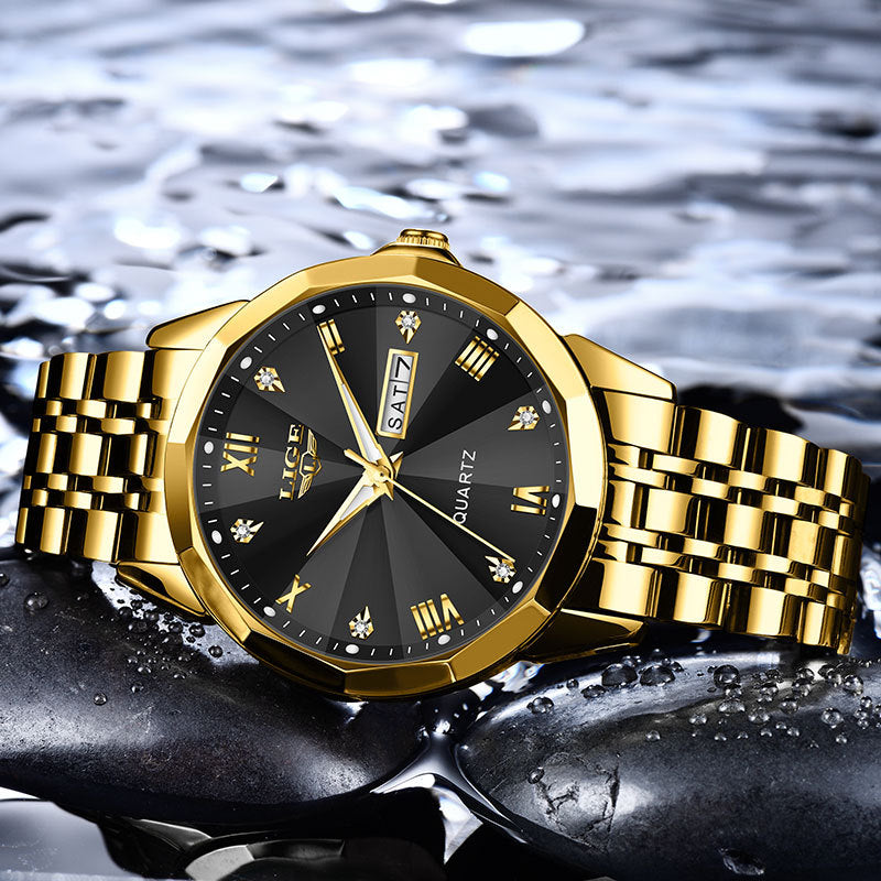 K Mens Dual-calendar Waterproof Luminous Quartz Watch