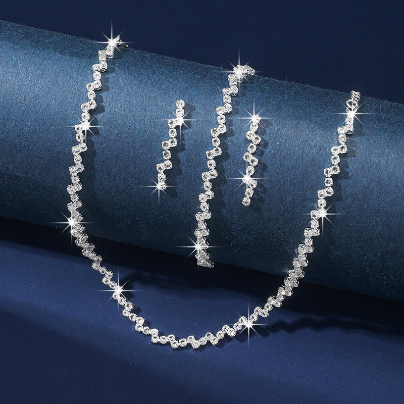 K Zircon Necklace Earrings And Bracelet Setthree-piece Set
