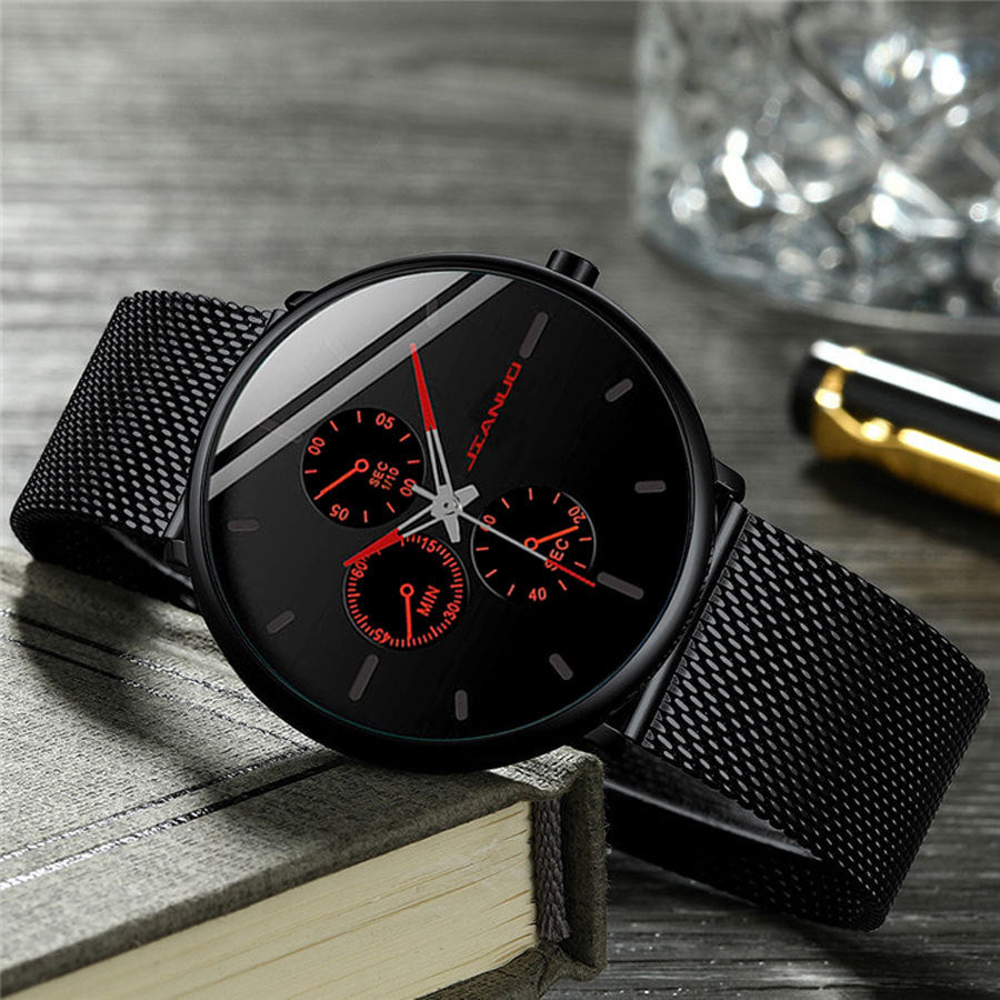 K Men's Mesh-band Quartz Casual Business Luminous Watch