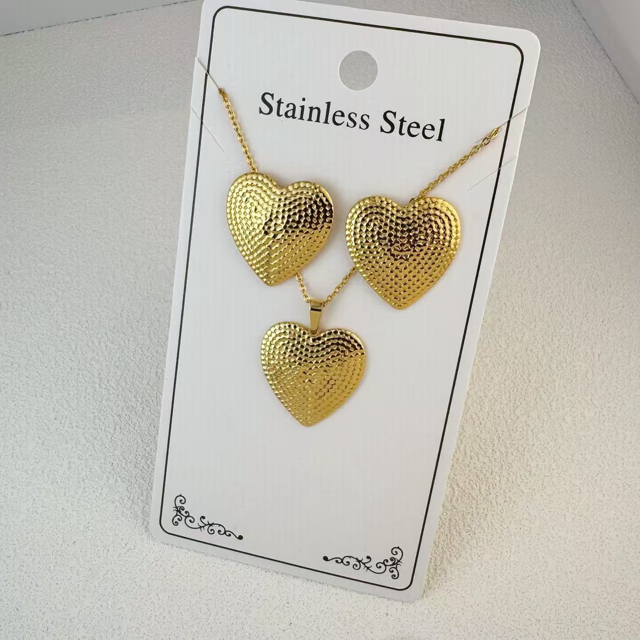 K New Stainless Steel Plated 18k Gold Necklace Earring Set