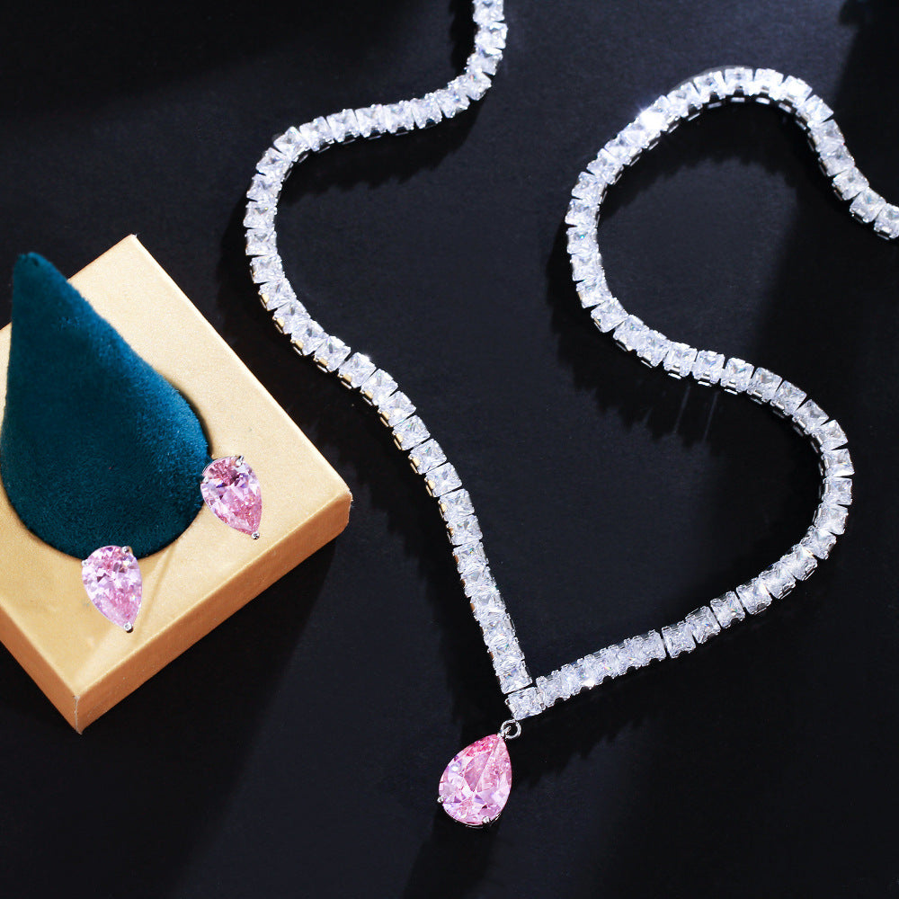 K Ear-stud Necklace Set A Slimming Two-piece Featuring Zircon Inlays