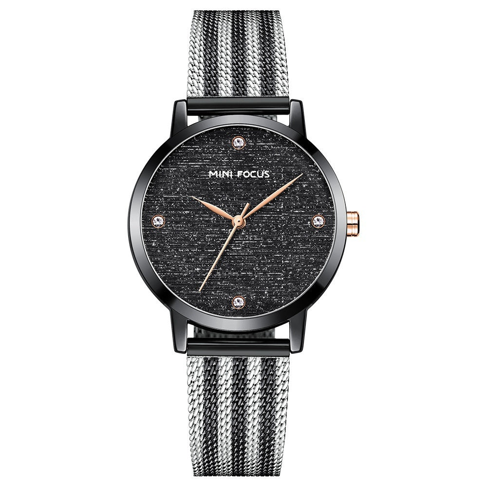 K Silk Dial Diamond-encrusted Mesh Strap Watch