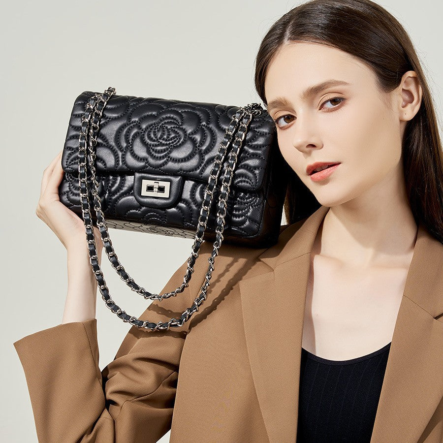 K Chanel-style Camellia Top-Grain Goat Skin Bag