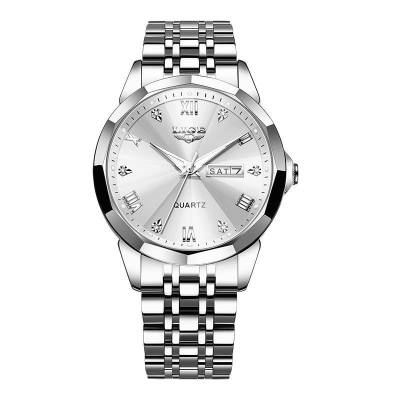 K Mens Dual-calendar Waterproof Luminous Quartz Watch