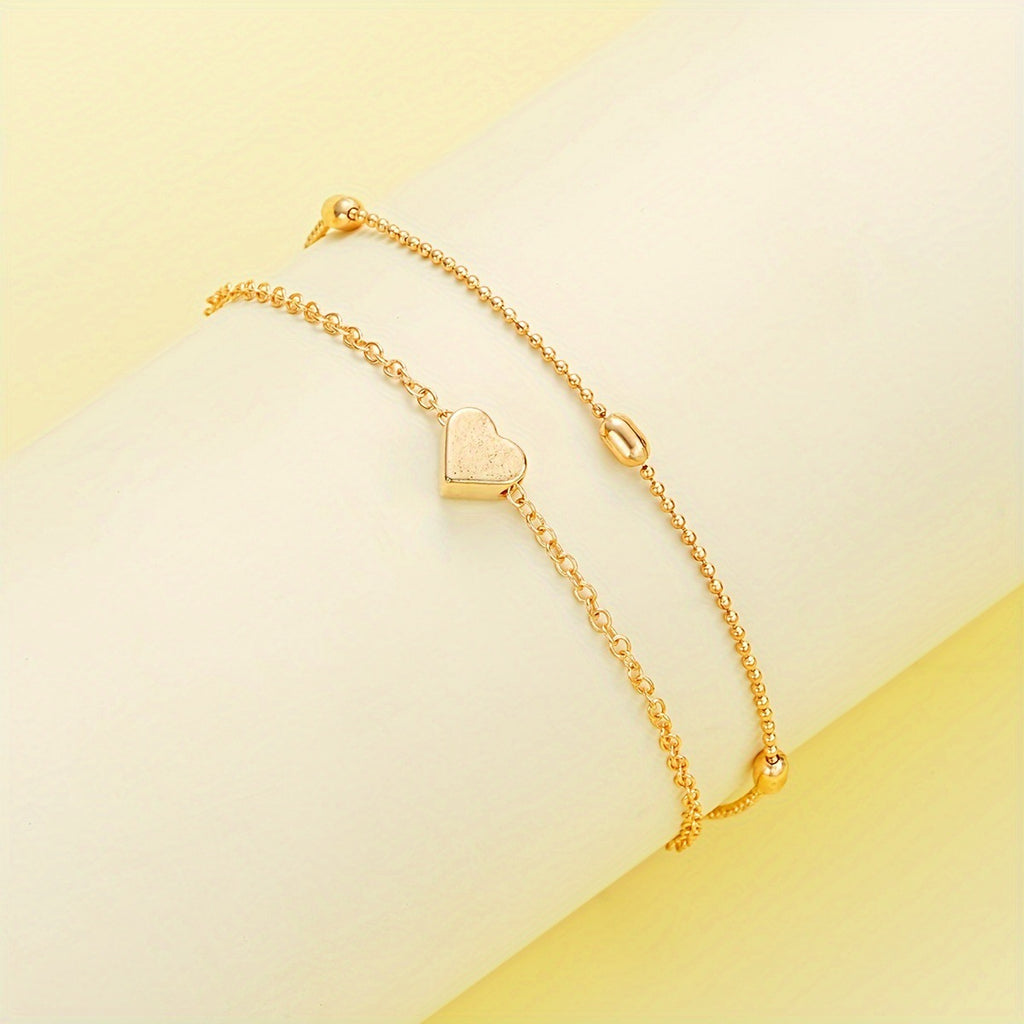 K Double-layer Stacked Bag Round Beads Love Pearl Bracelet Necklace Jewelry Set