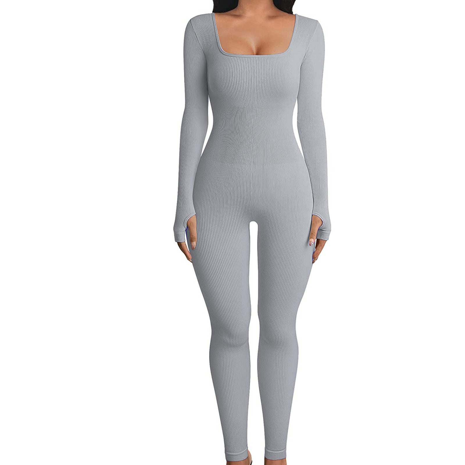 K Threaded Square Collar Buttocks Slim Jumpsuit