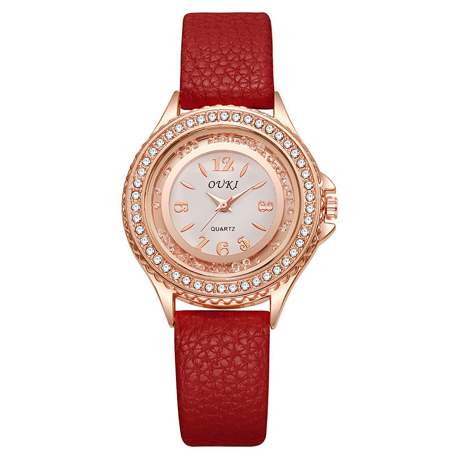 K Stylish And Minimalist Round Rhinestone Womens Watch