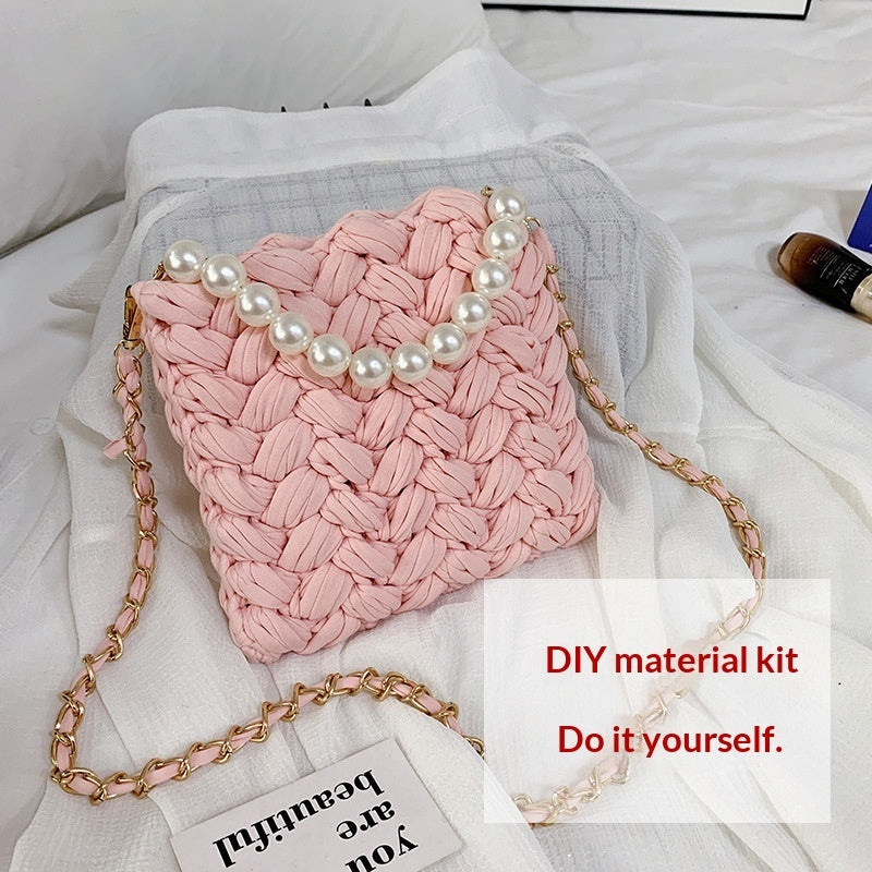 DIY Craft Kit Yarn, Crochet Hook, And Fabric Strips For Making A ShoulderCrossbody Bag