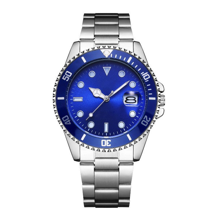 K Luminous Solid Steel Strap Single Calendar Men's Watch