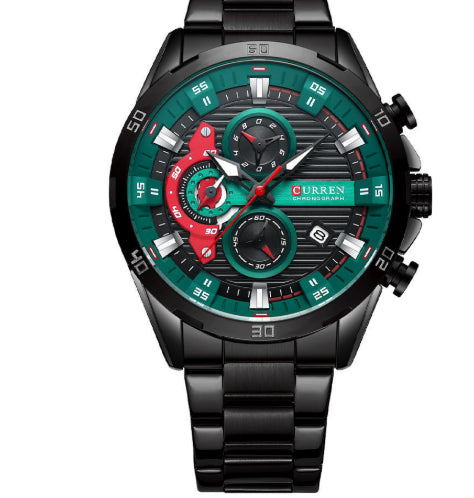 K Six-hand Steel-band Round Quartz Watch A Stylish Timepiece