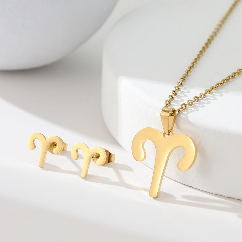 K Popular Earring And Necklace Set Featuring The 12 Zodiac Signs