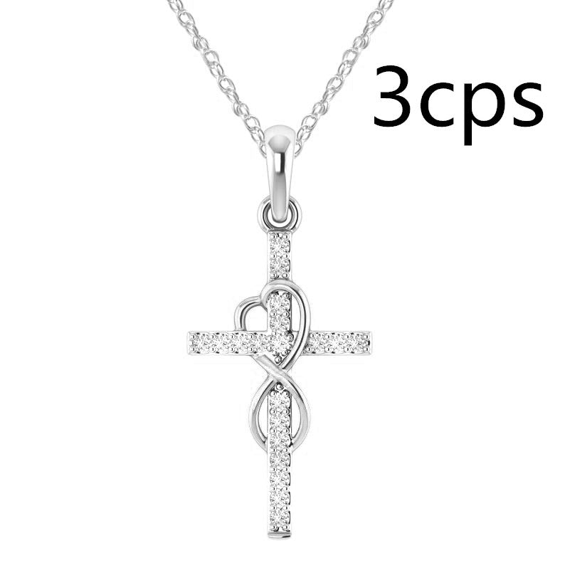 K Alloy Pendant With Diamond And Eight-character Cross Necklace