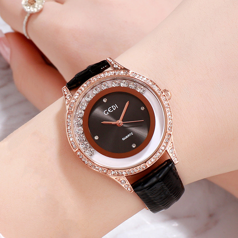 K GEDI Double-Diamond Leather Belt All-Match Watch For Women