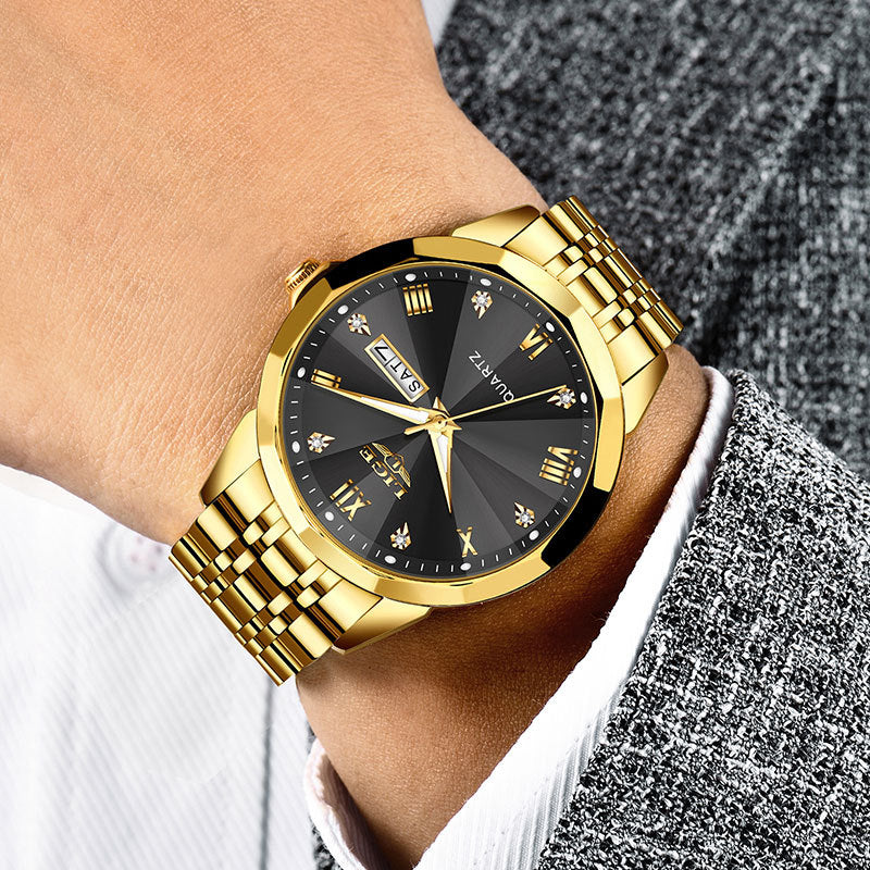 K Mens Dual-calendar Waterproof Luminous Quartz Watch