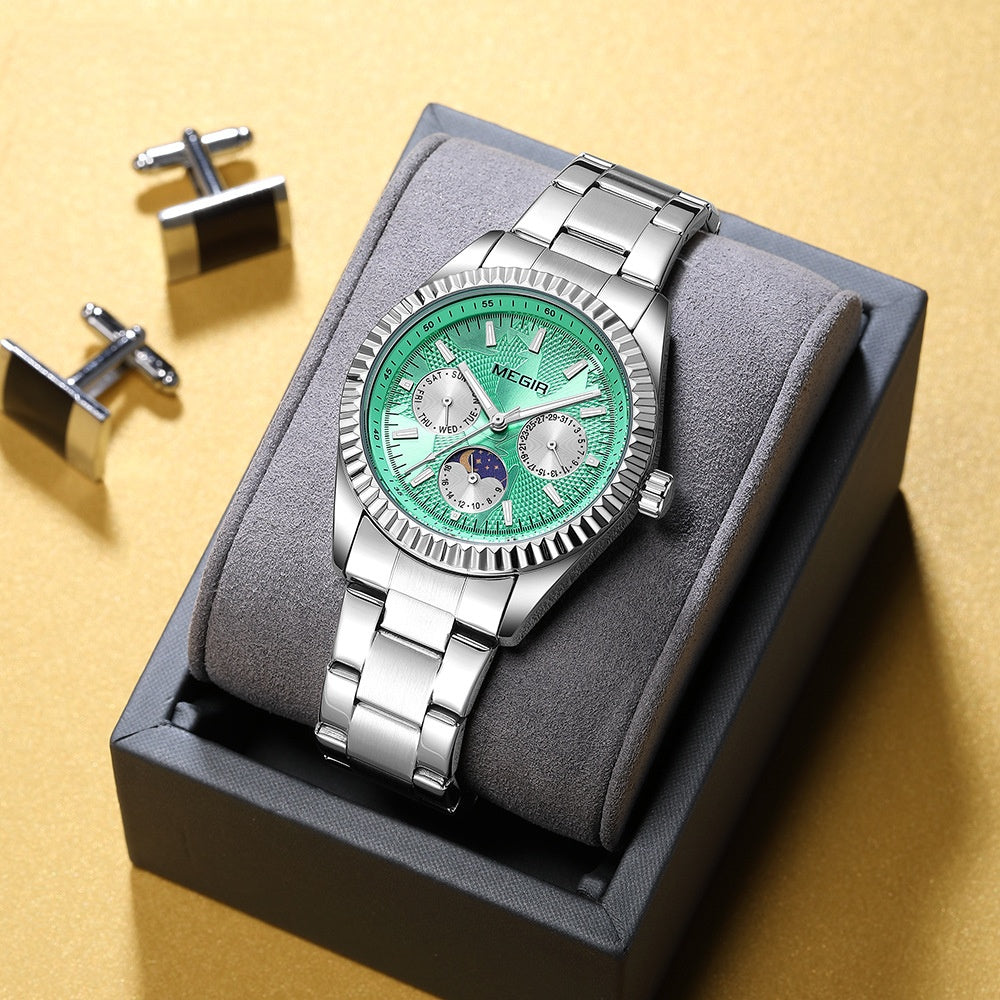 K Lunar Phase Business Steel-Strap Waterproof Quartz Men's Watch