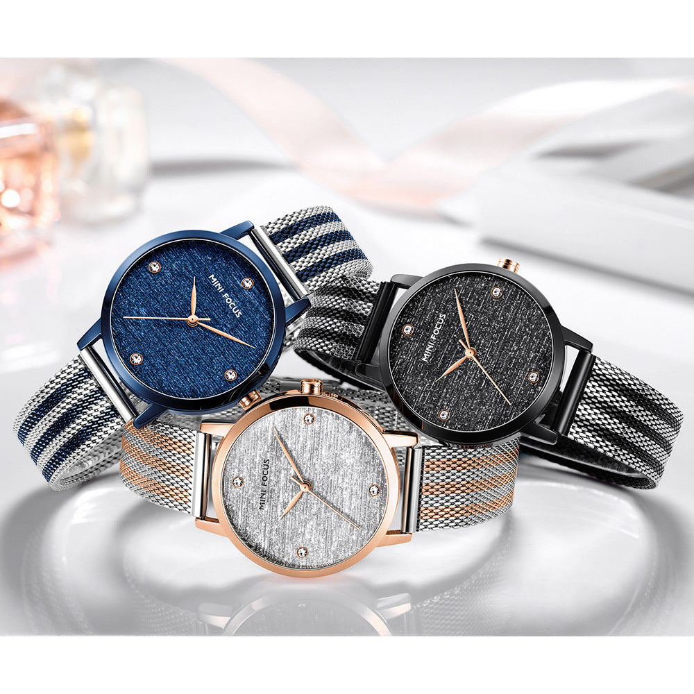 K Silk Dial Diamond-encrusted Mesh Strap Watch