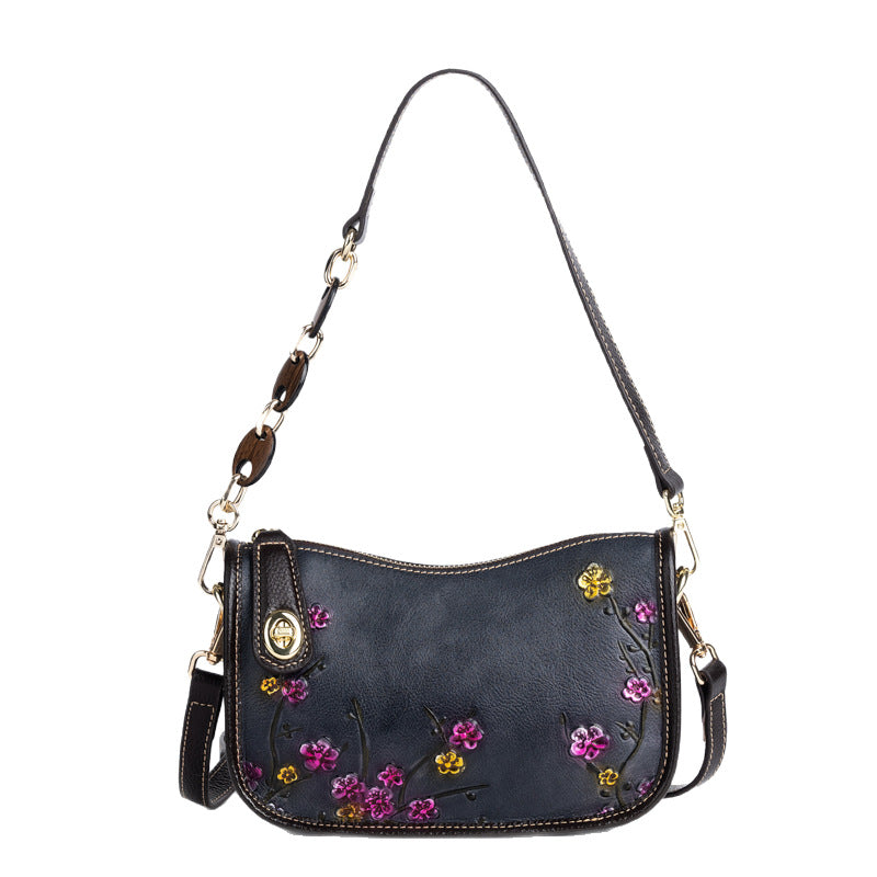 K Retro First-Layer Cowhide Fashionable Simple Shoulder Bag