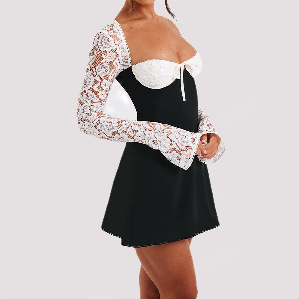 K Y2K Lace Long Sleeve Dress Fashion Sexy Corset