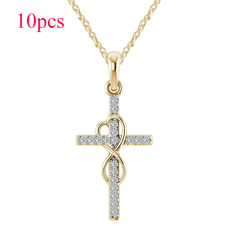 K Alloy Pendant With Diamond And Eight-character Cross Necklace