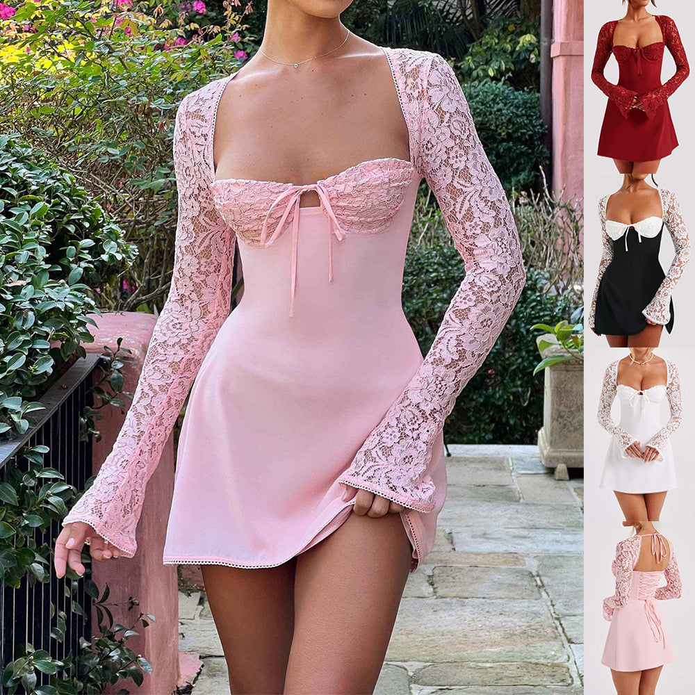 K Y2K Lace Long Sleeve Dress Fashion Sexy Corset