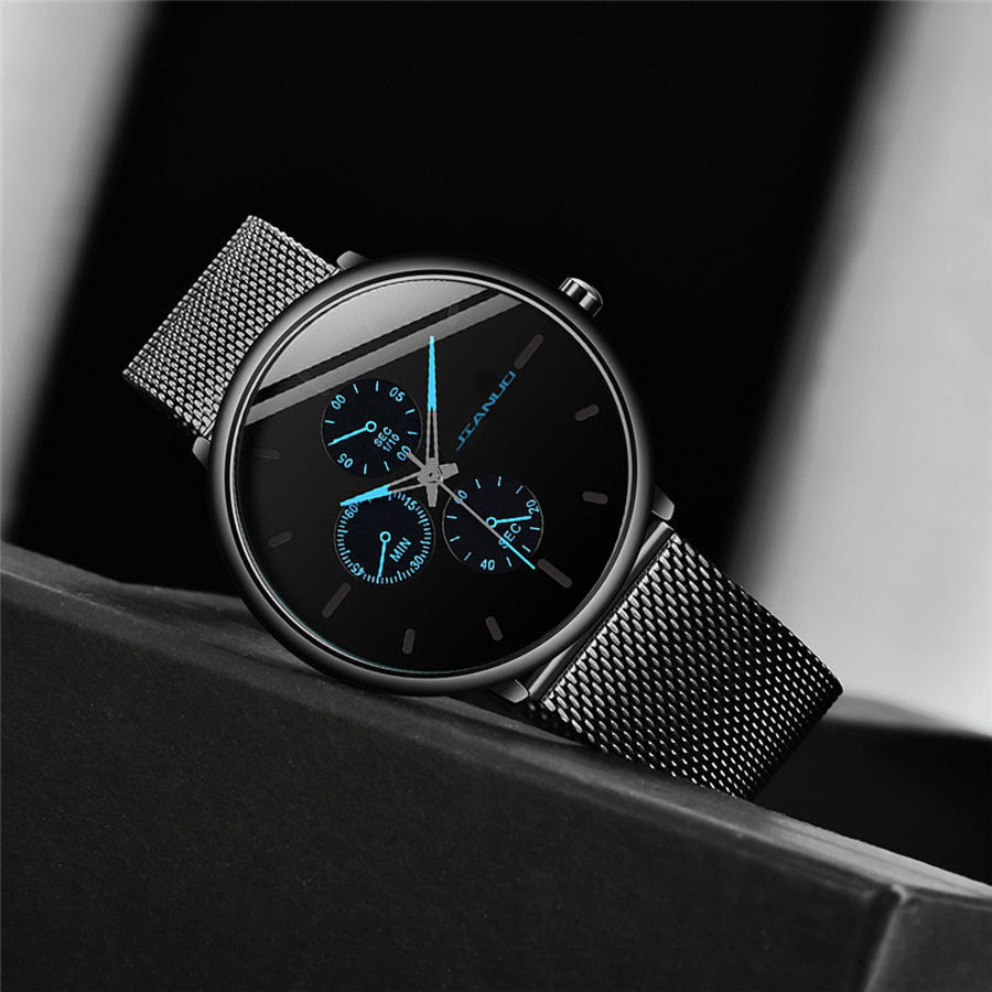 K Men's Mesh-band Quartz Casual Business Luminous Watch