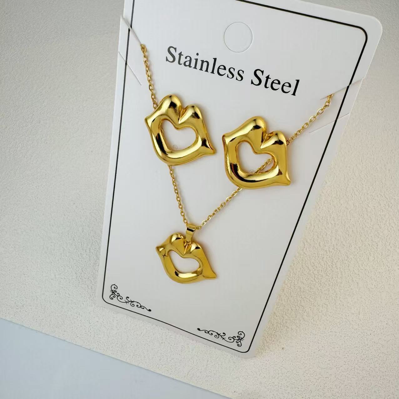 K New Stainless Steel Plated 18k Gold Necklace Earring Set