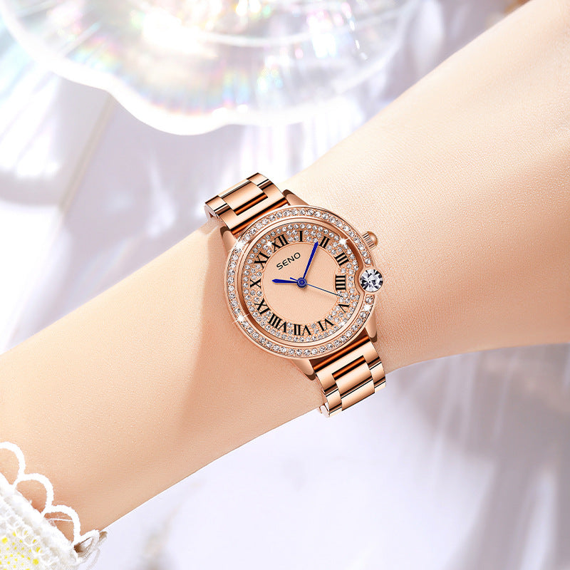 K Stylish Quartz Full-Diamond Stainless Steel Waterproof Womens Watch