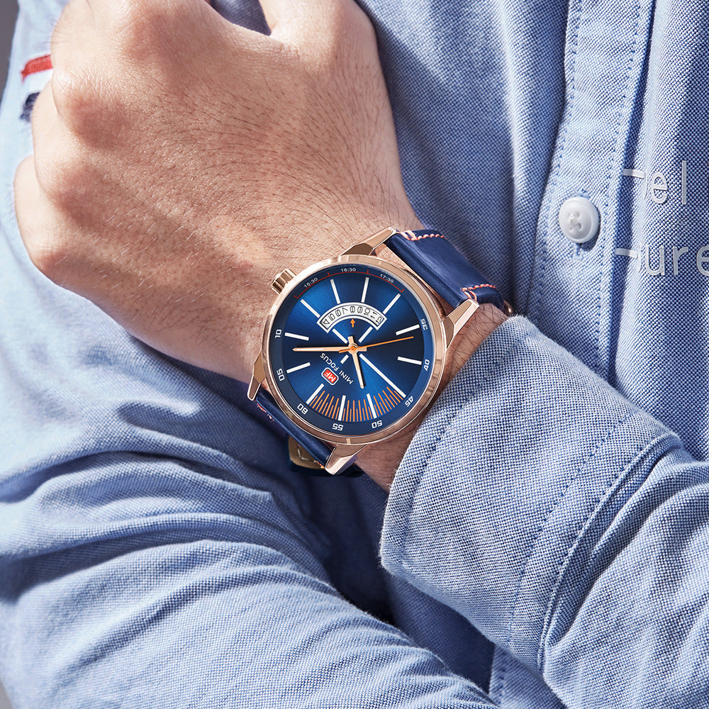 K Mens Sports Watch With Calendar Luminous Display Waterproof And Genuine Leather Strap