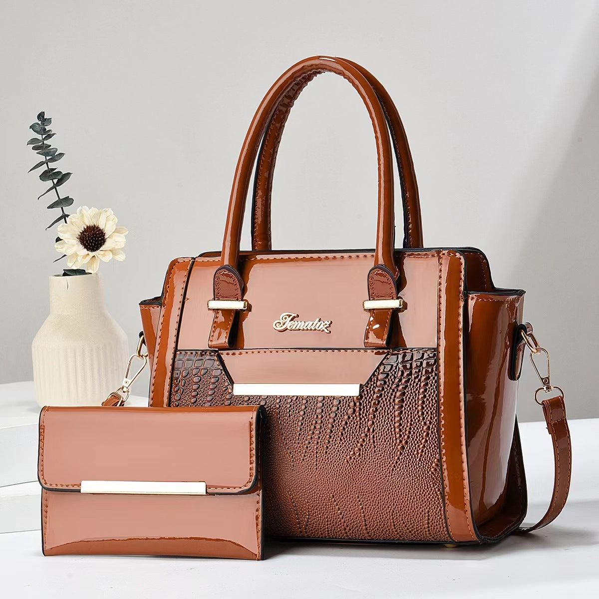 K Casual Womens Shoulder Bag Large-capacity Patent Leather Tote