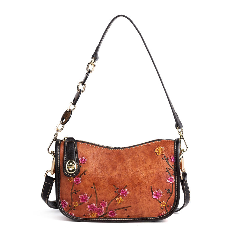 K Retro First-Layer Cowhide Fashionable Simple Shoulder Bag