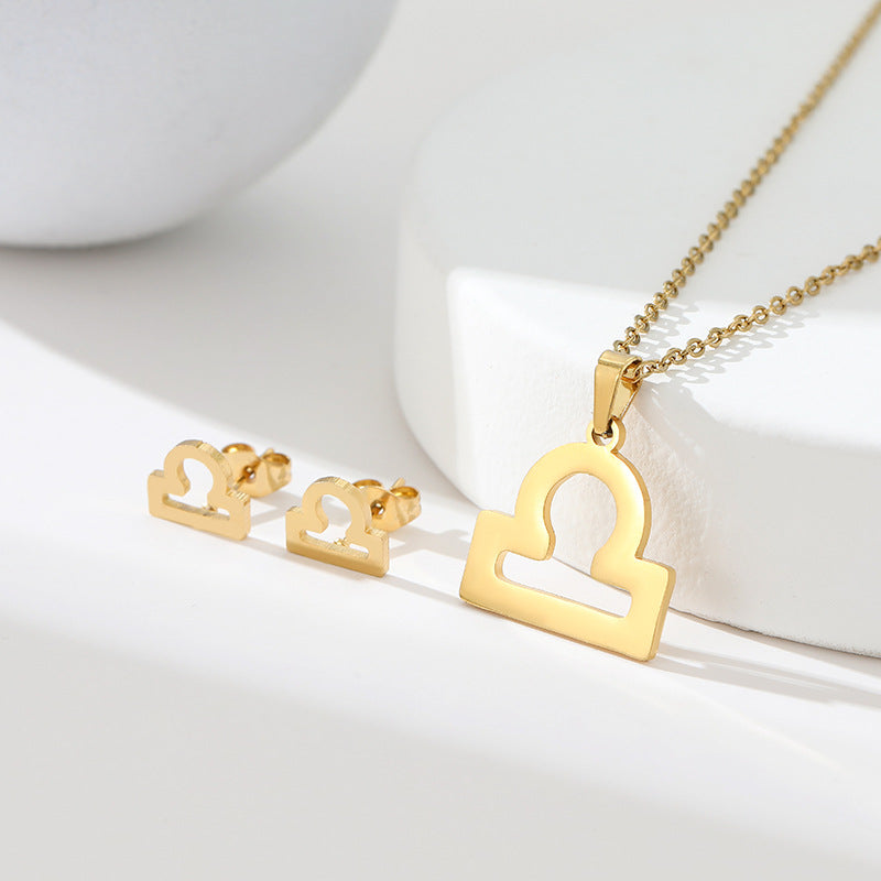 K Popular Earring And Necklace Set Featuring The 12 Zodiac Signs