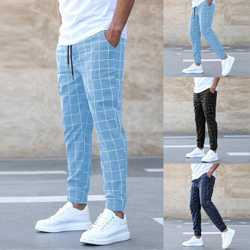 Fashion Plaid Print Pants Casual Drawstring