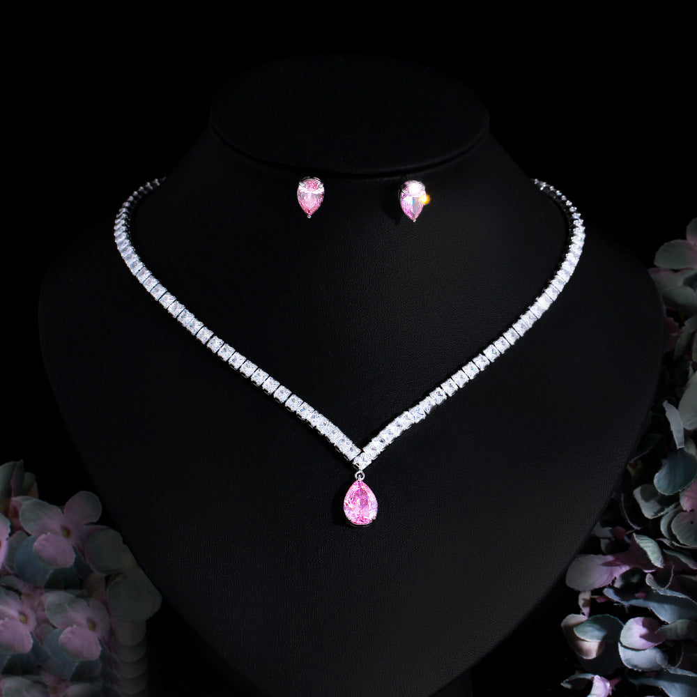 K Ear-stud Necklace Set A Slimming Two-piece Featuring Zircon Inlays