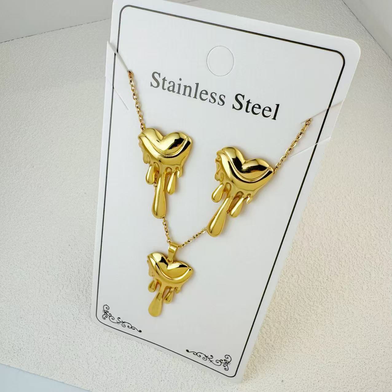 K New Stainless Steel Plated 18k Gold Necklace Earring Set