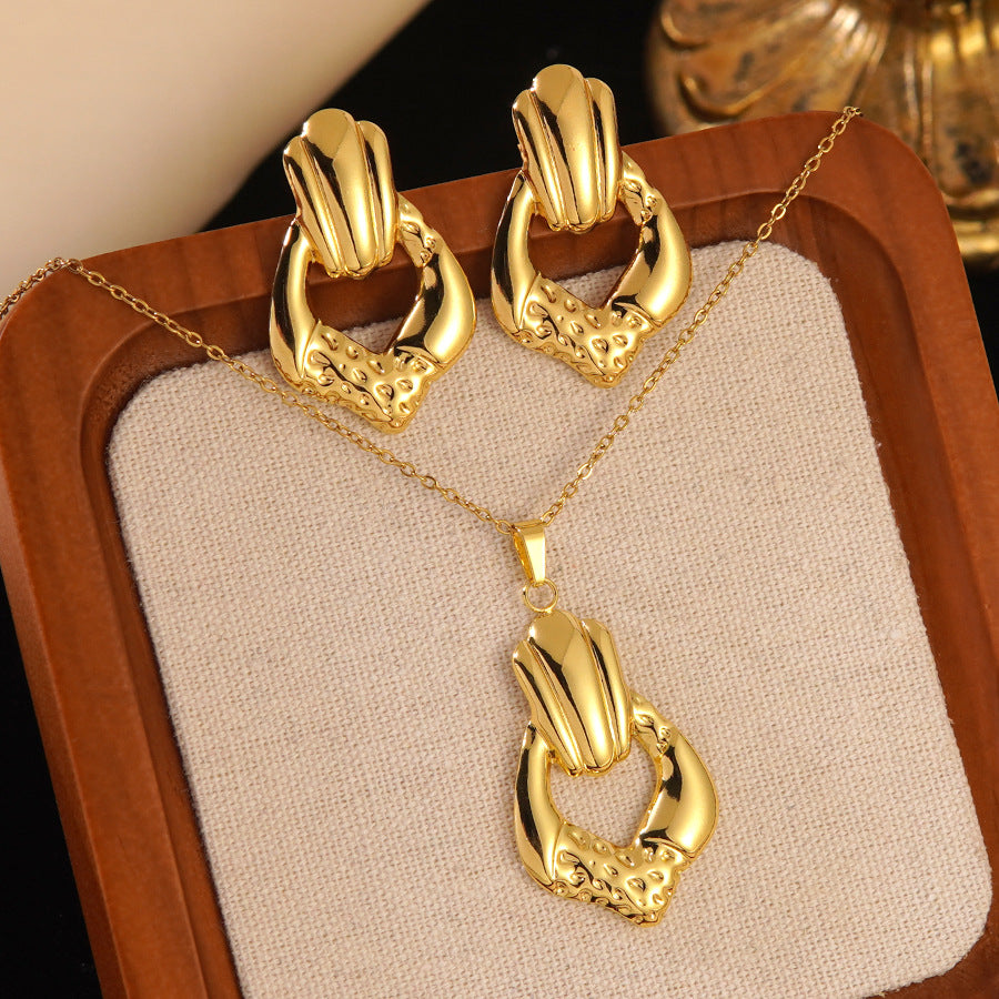 K Stainless Steel Heart Bow Flower Necklace And Earrings Set