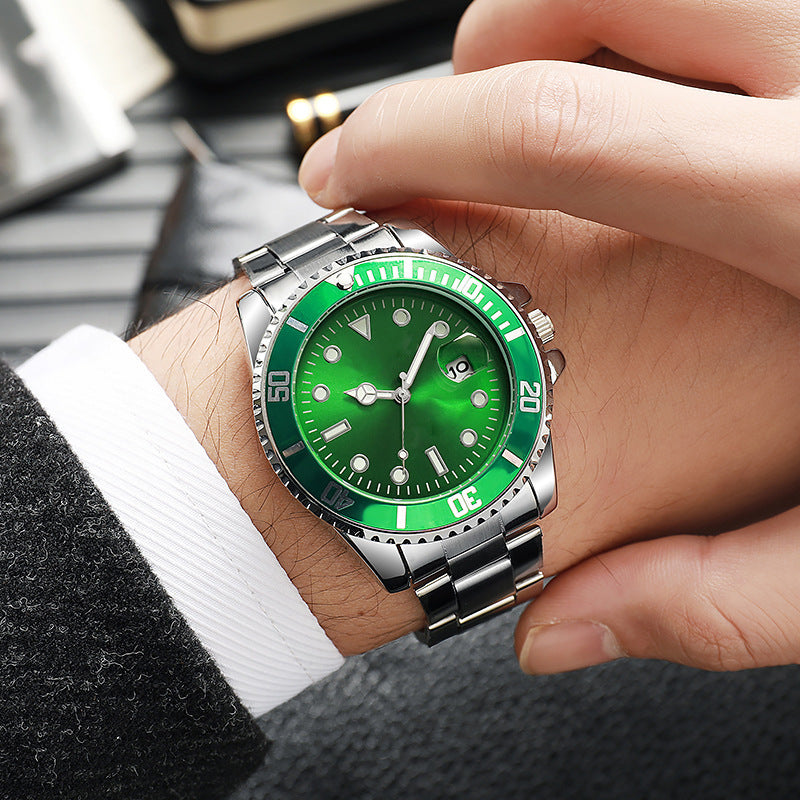 K Luminous Solid Steel Strap Single Calendar Men's Watch