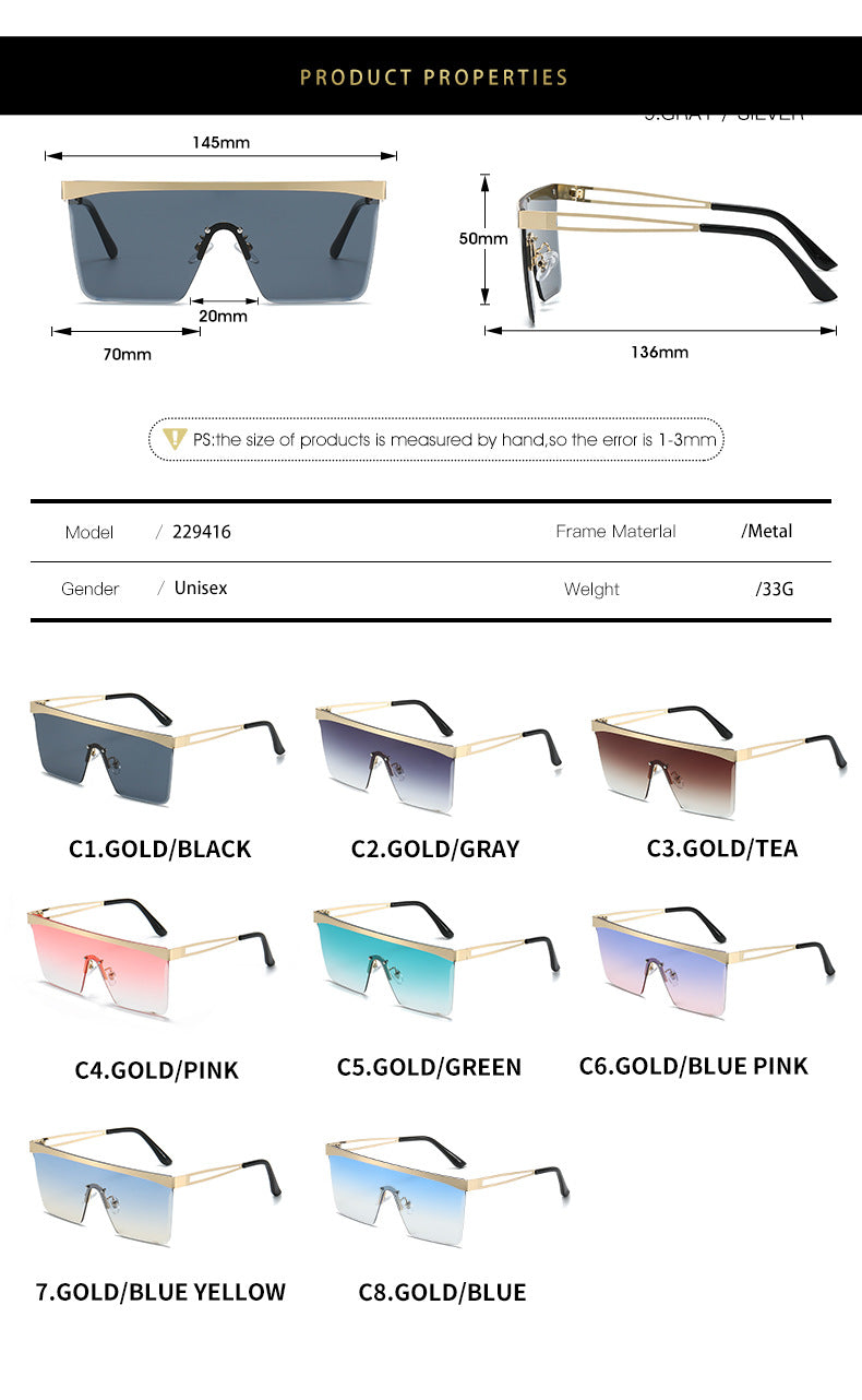 K European And American Square Pair Sunglasses One-piece Lens