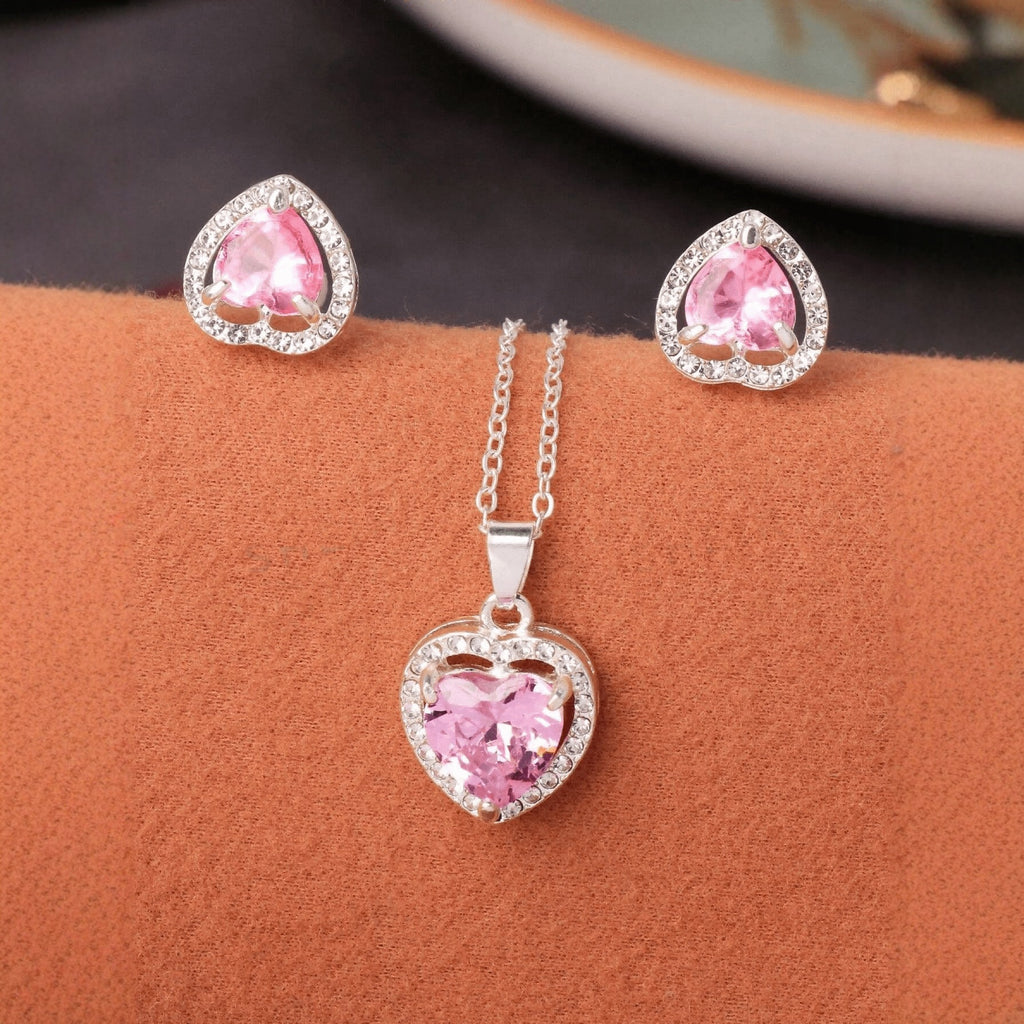 K Crystal Zircon Heart-shaped Pendant Earring Set