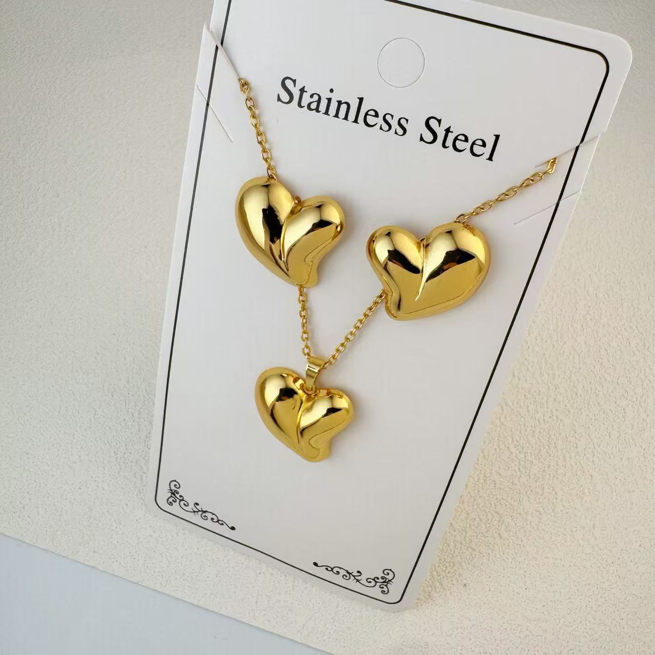 K New Stainless Steel Plated 18k Gold Necklace Earring Set
