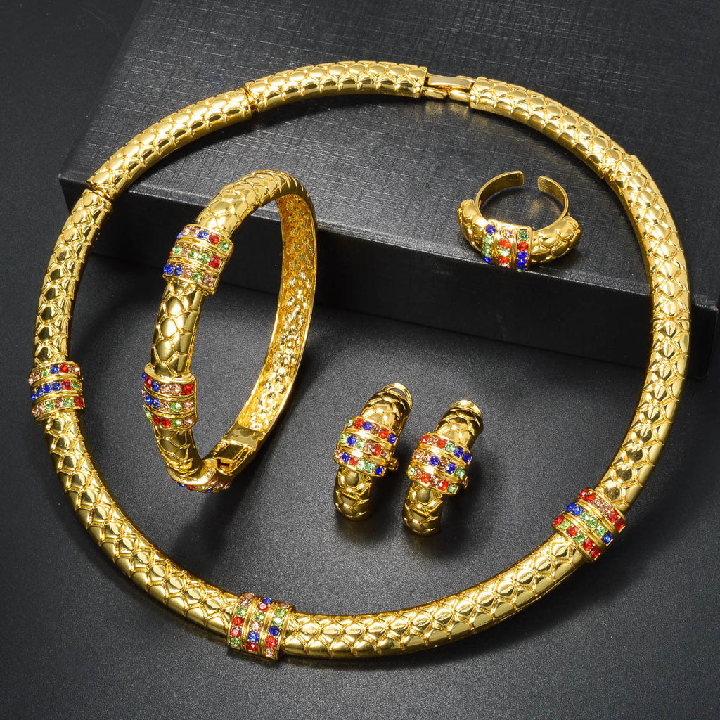 K style Diamond-studded Ring Bracelet Necklace And Earring Set