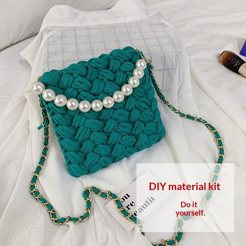 DIY Craft Kit Yarn, Crochet Hook, And Fabric Strips For Making A ShoulderCrossbody Bag