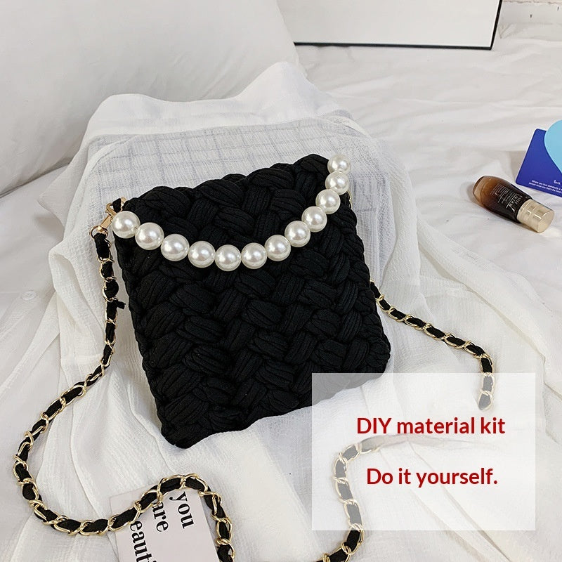 DIY Craft Kit Yarn, Crochet Hook, And Fabric Strips For Making A ShoulderCrossbody Bag