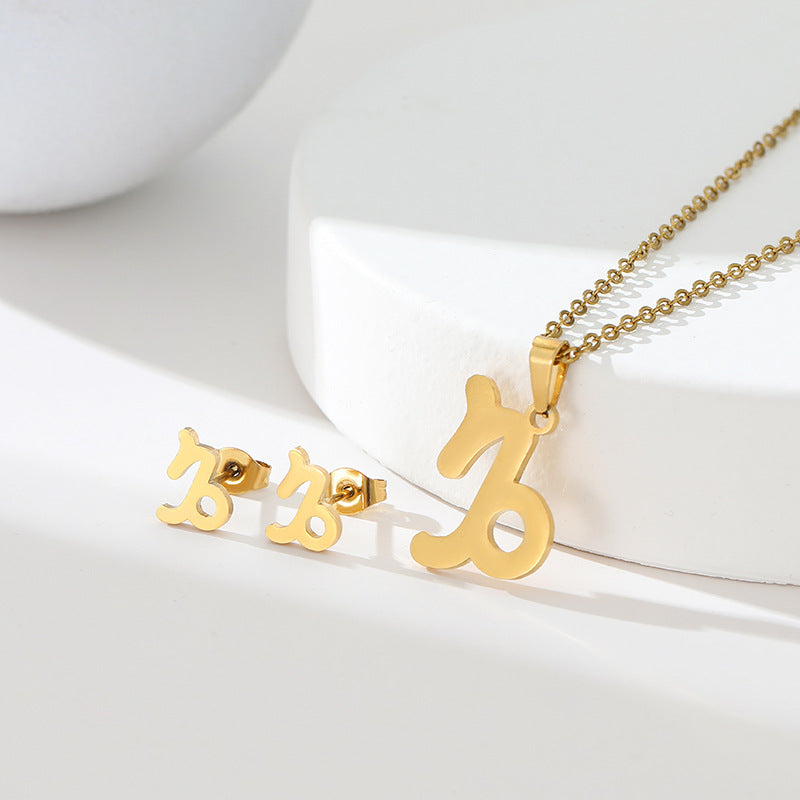 K Popular Earring And Necklace Set Featuring The 12 Zodiac Signs
