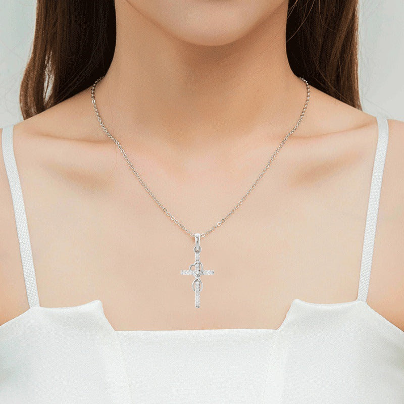 K Alloy Pendant With Diamond And Eight-character Cross Necklace