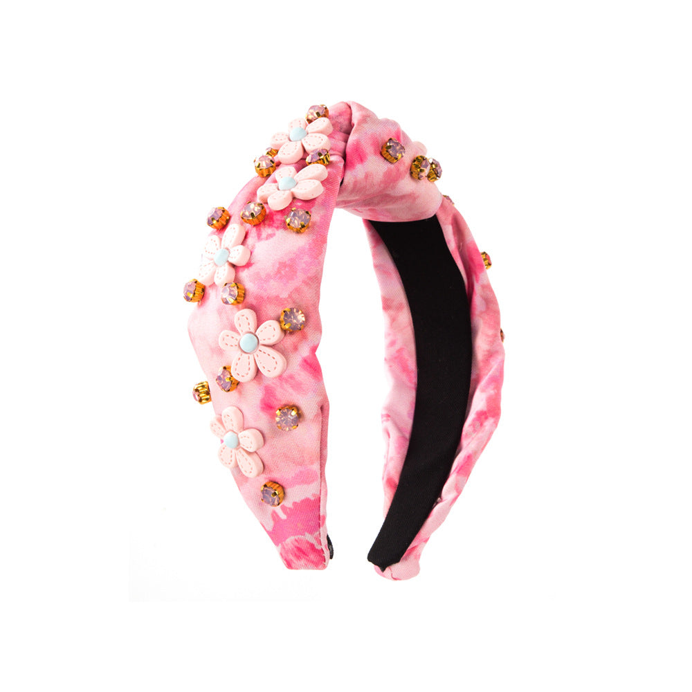 K Tie-dyed Fabric Diamond Headband Flower Bow Tie