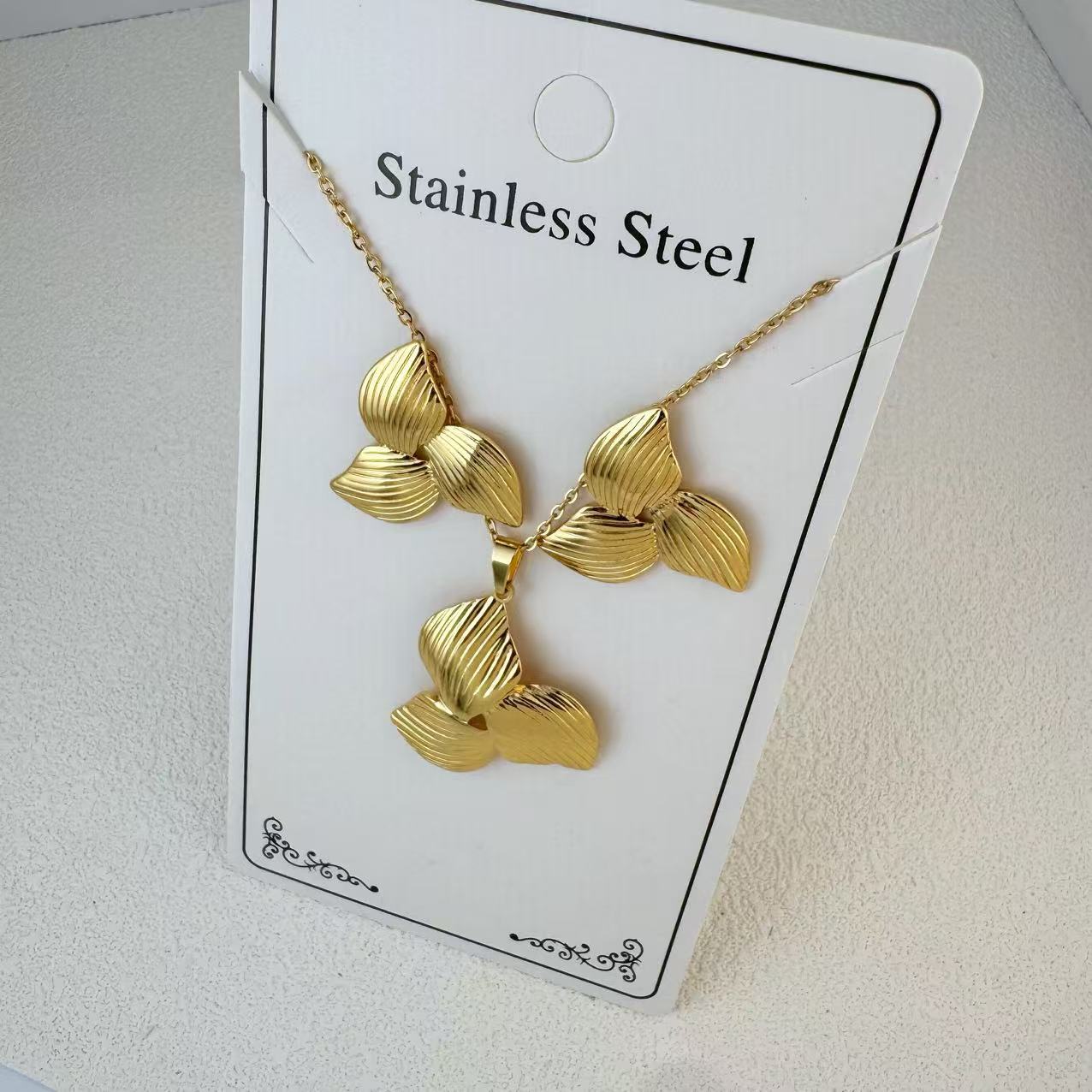 K New Stainless Steel Plated 18k Gold Necklace Earring Set